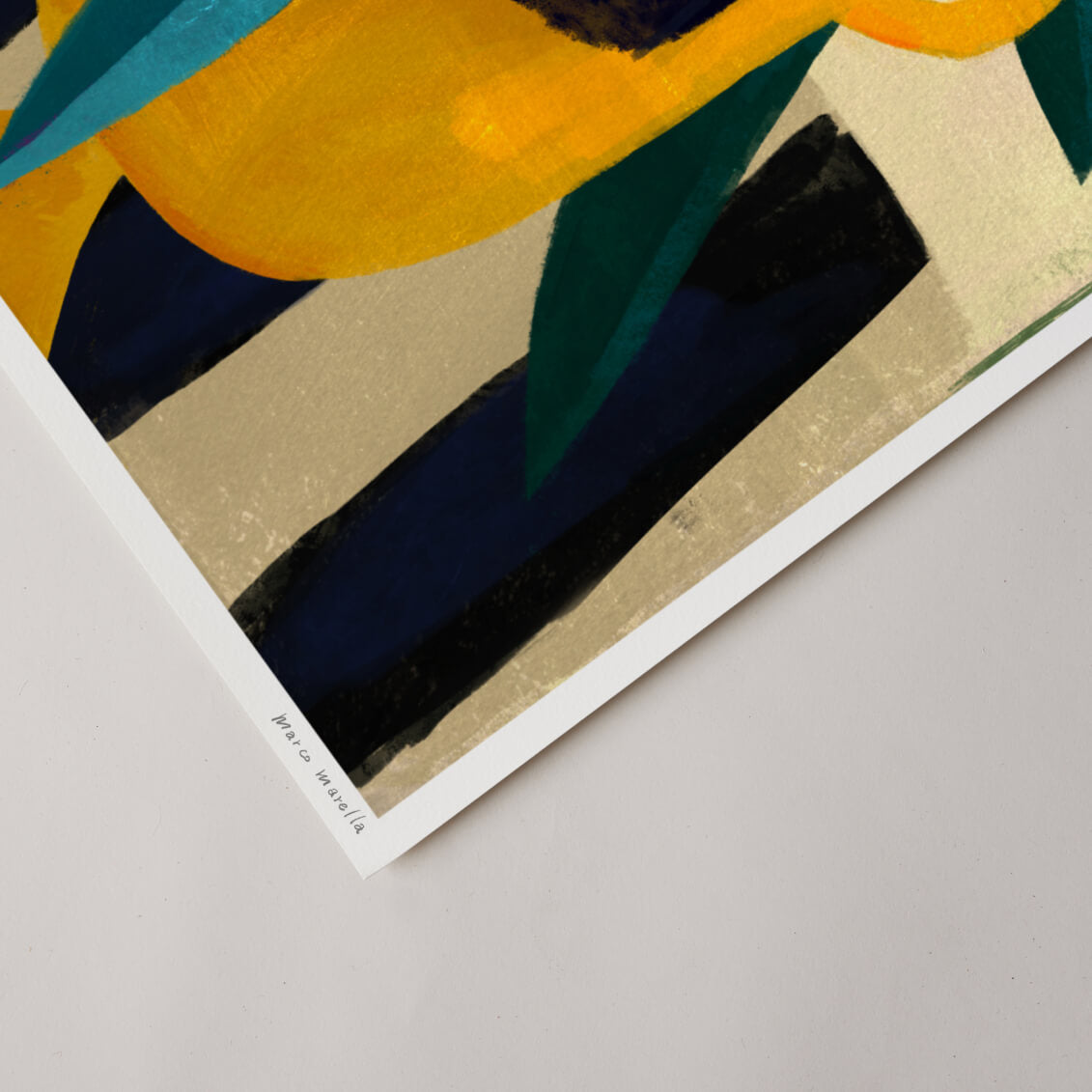 Abstract art print with geometric shapes on a beige background